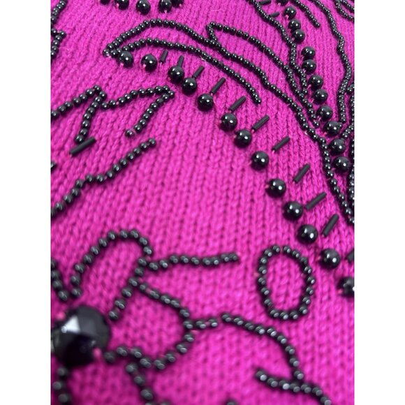 VTG August Max Woman 2X Plus Beaded Hot Pink V-Neck Sweater Ramie/Cotton GUC - Picture 5 of 8